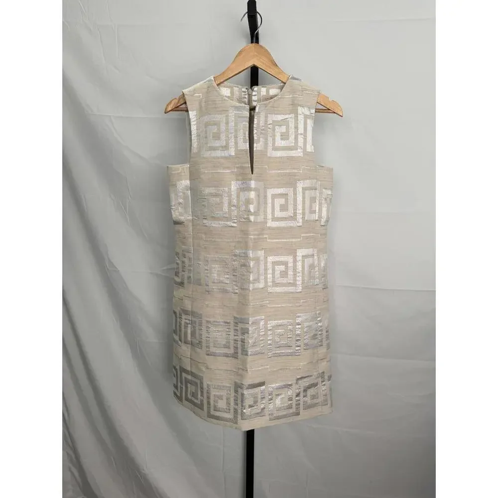 Tory Burch Cream Metallic Patterned Shift Dress